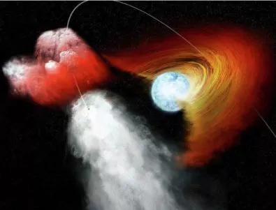 Пулсар изстреля материя с колосална скорост