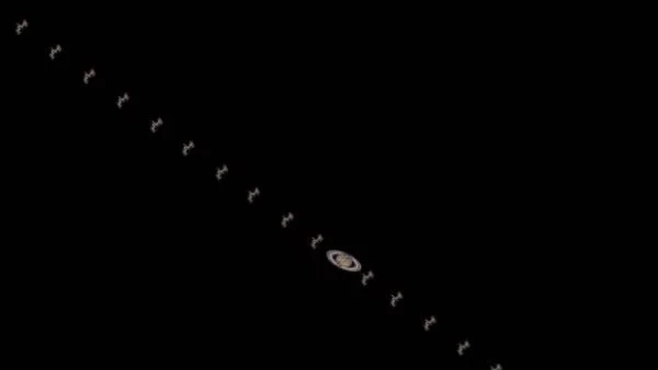 МКС на фона на Сатурн