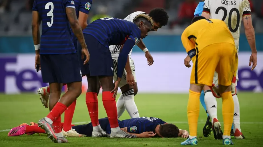 Бранител на Франция загубил съзнание в мача с Германия на Евро 2020