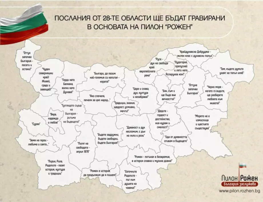 28-те области избраха своите послания за паметника на обединението - пилон "Рожен"