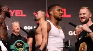 Антъни Джошуа показа убийствена форма на кантара, а Дионтей Уайлдър уплаши с прекалено малко килограми (ВИДЕО)