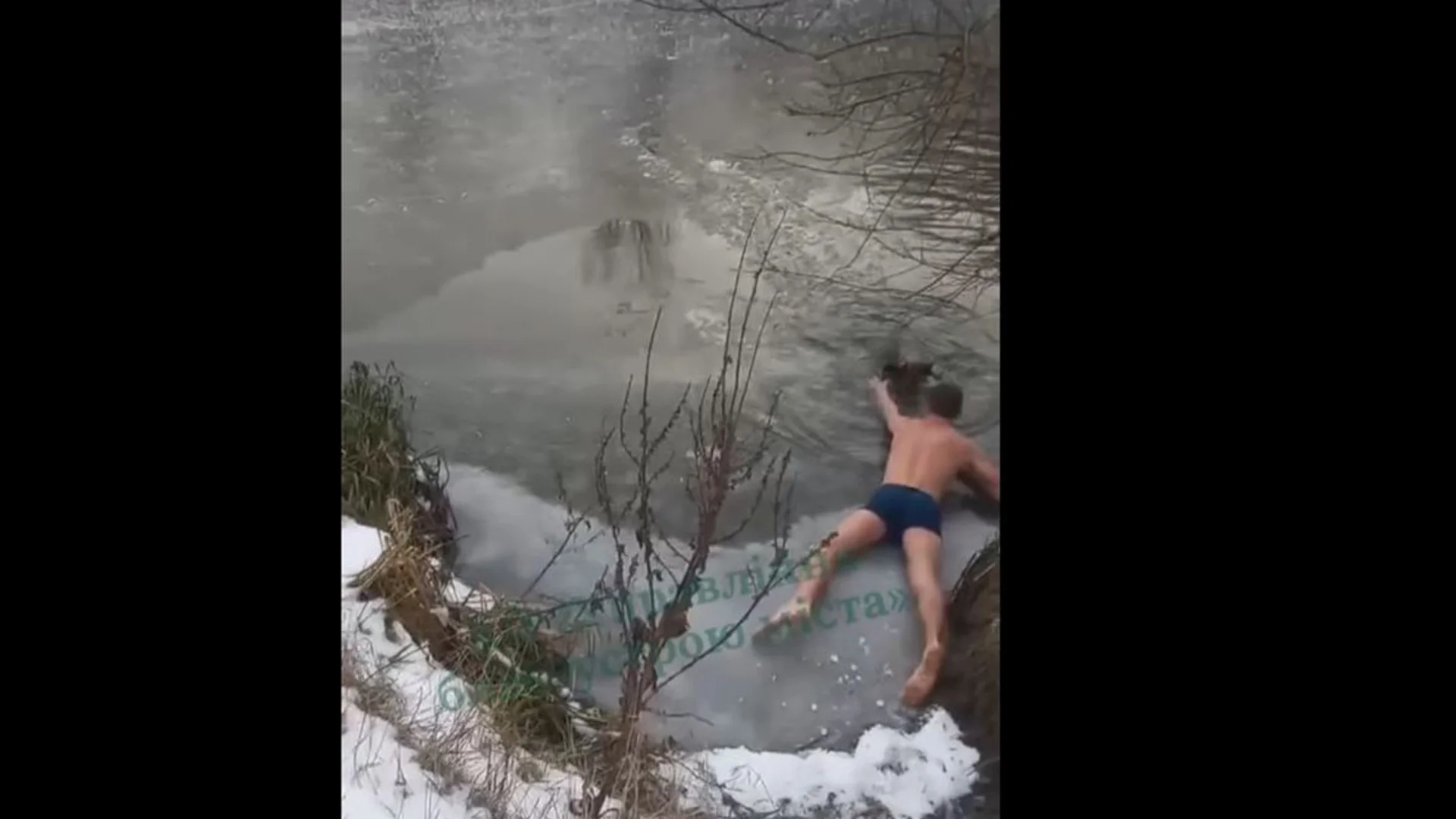 Трогателно ВИДЕО: В Украйна мъж спаси куче, пропаднало в леда