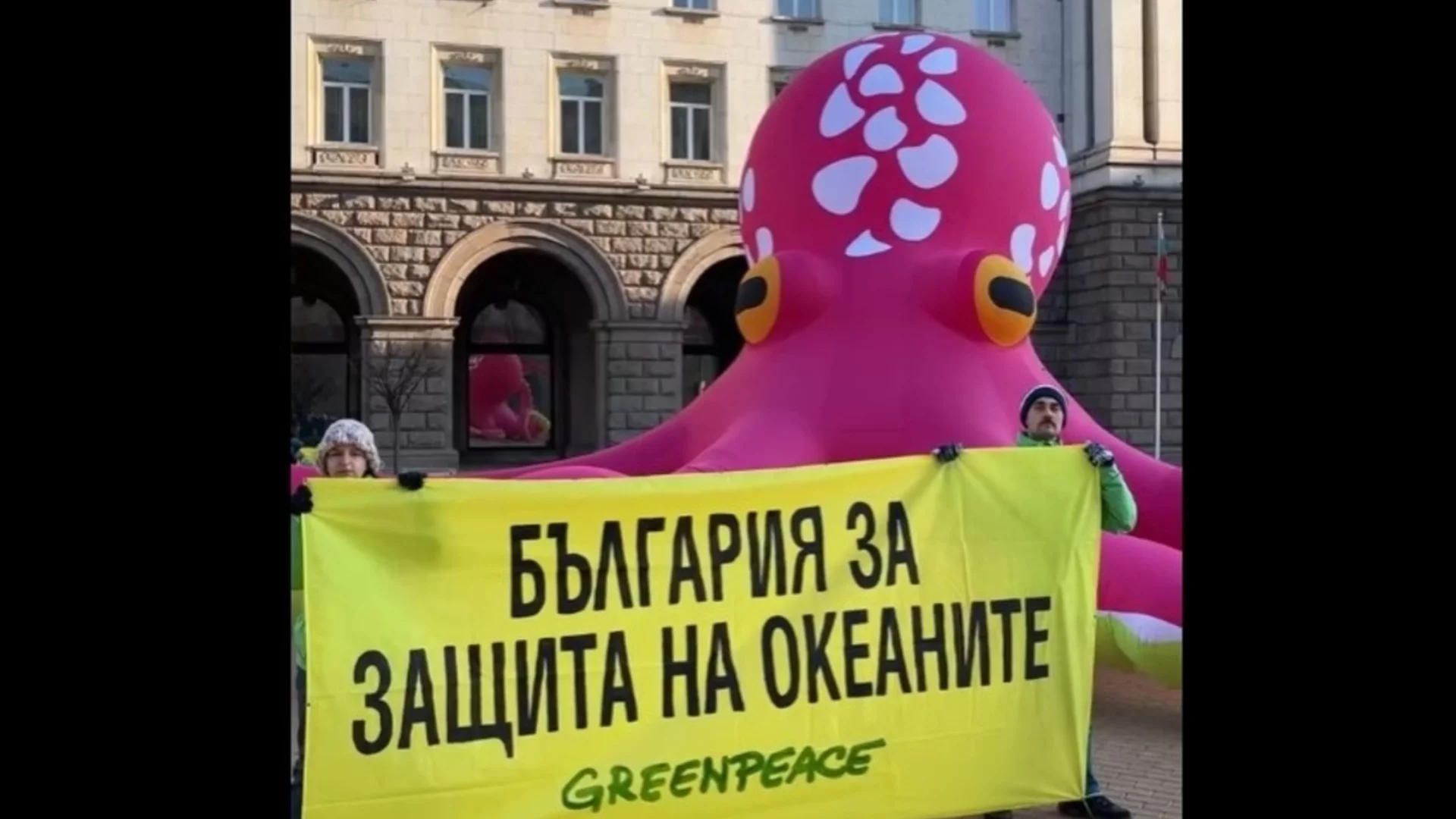 "Грийнпийс" извади гигантски октопод пред Министерски съвет (ВИДЕО)