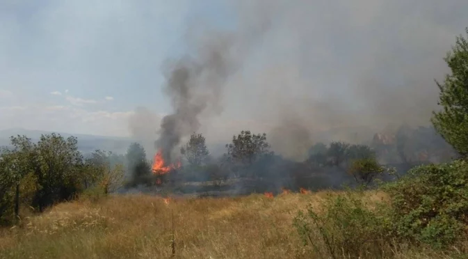 Горят около 900 дка сухи треви в село Карлуково