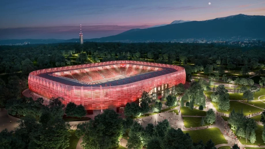 За първи път: Новият стадион на ЦСКА заблестя ярко в ЧЕРВЕНО (СНИМКА)