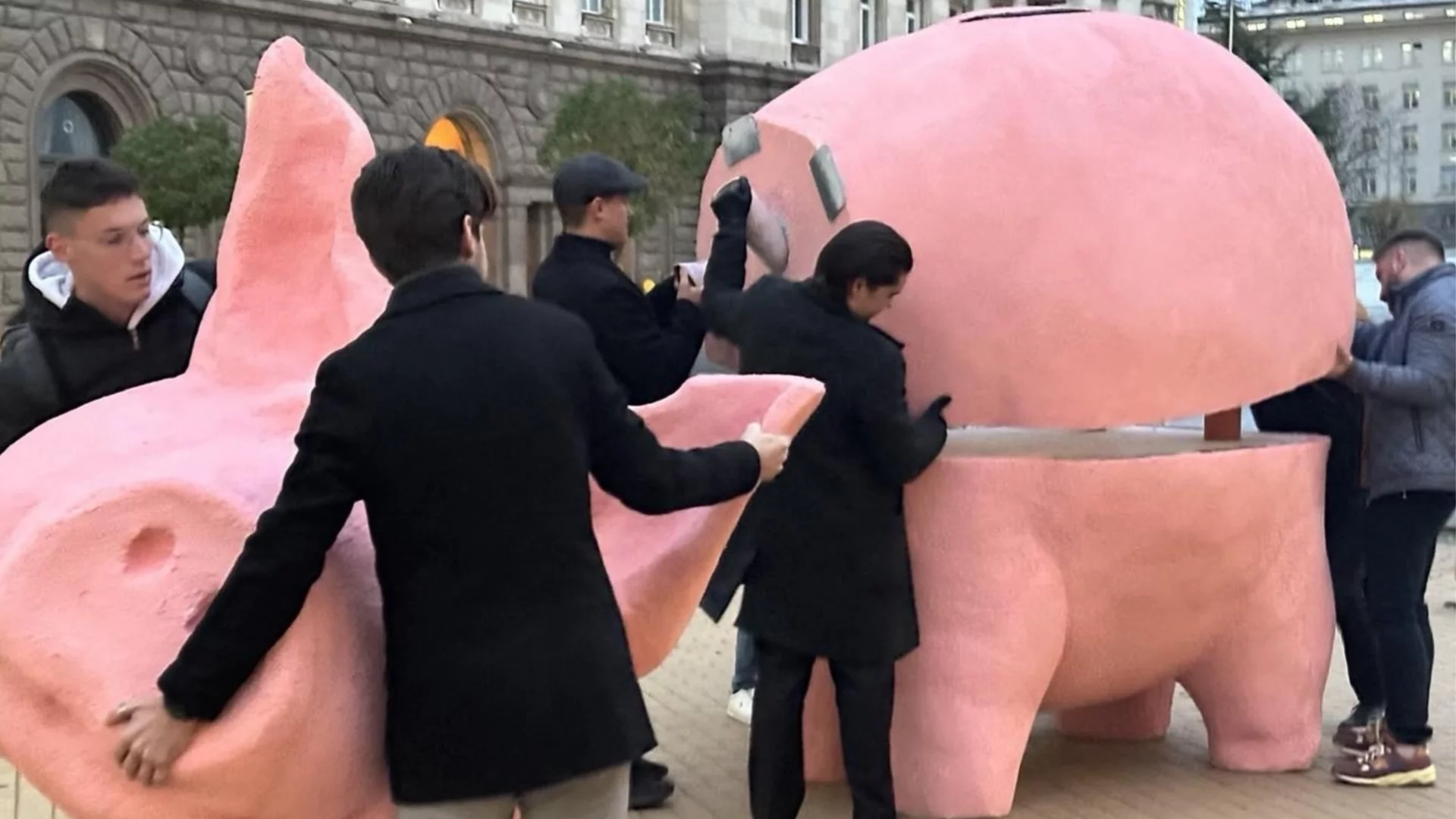 "Прасе-касичка" осъмна пред Министерски съвет (ВИДЕО+СНИМКИ)