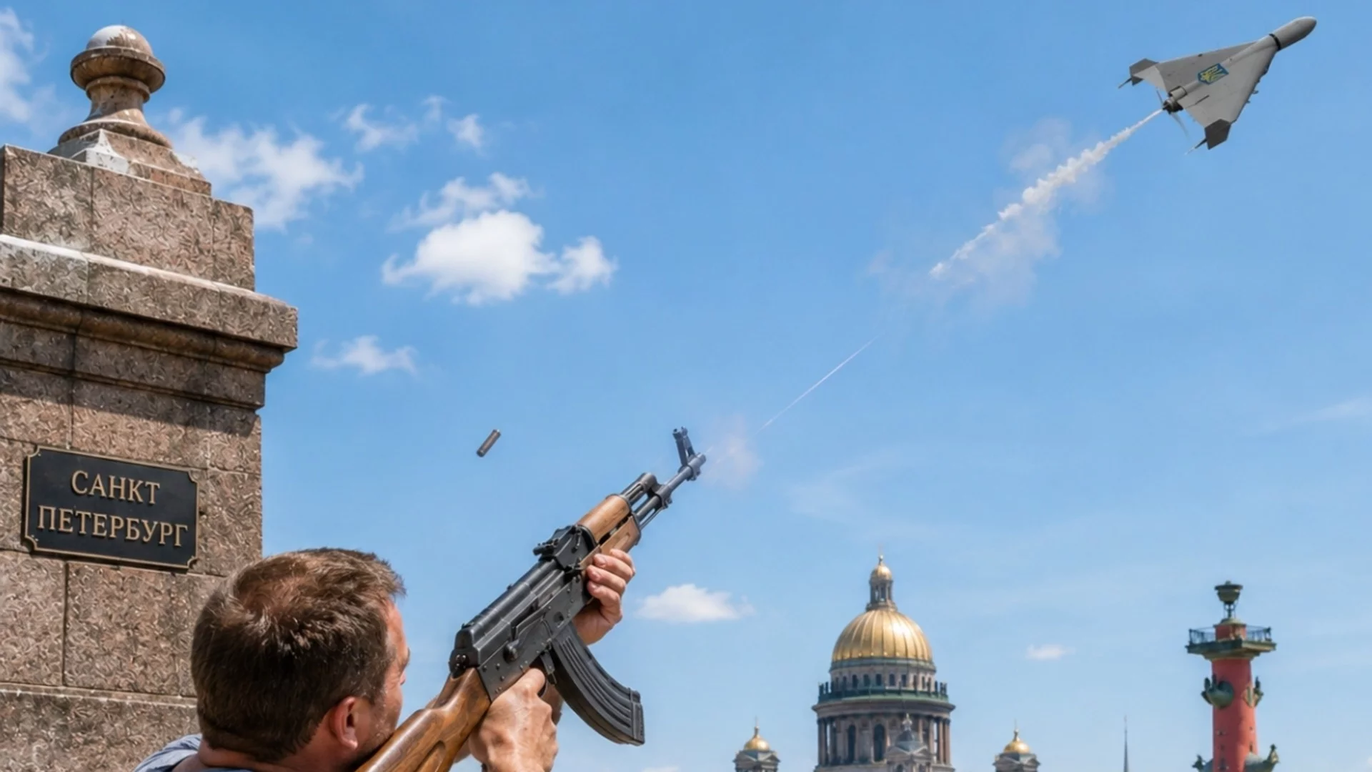 Насред Санкт Петербург: Руски мужици опитват да свалят украински дронове с автомати (ВИДЕА)